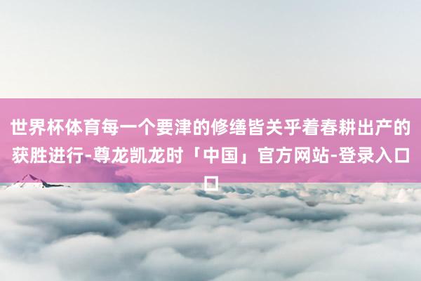 世界杯体育每一个要津的修缮皆关乎着春耕出产的获胜进行-尊龙凯龙时「中国」官方网站-登录入口